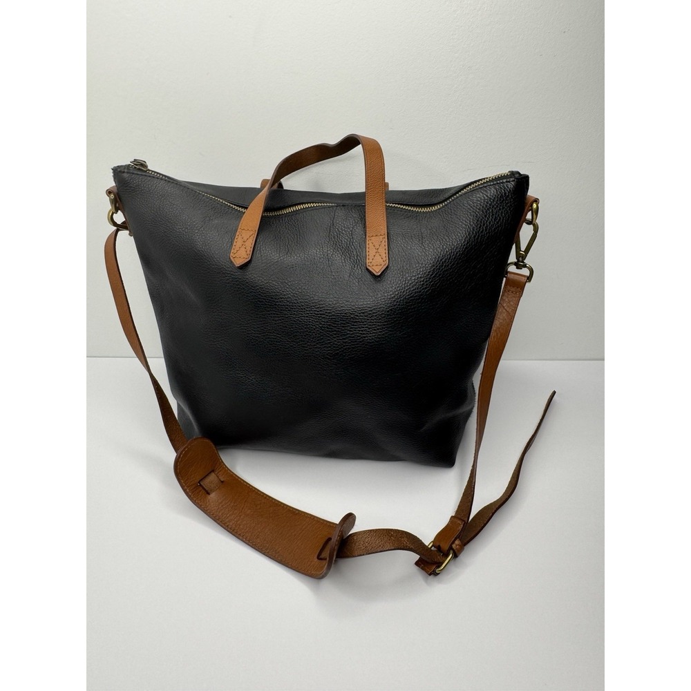 Madewell Black Thick Leather Zip Closure Double Handle Satchel Shoulder Bag